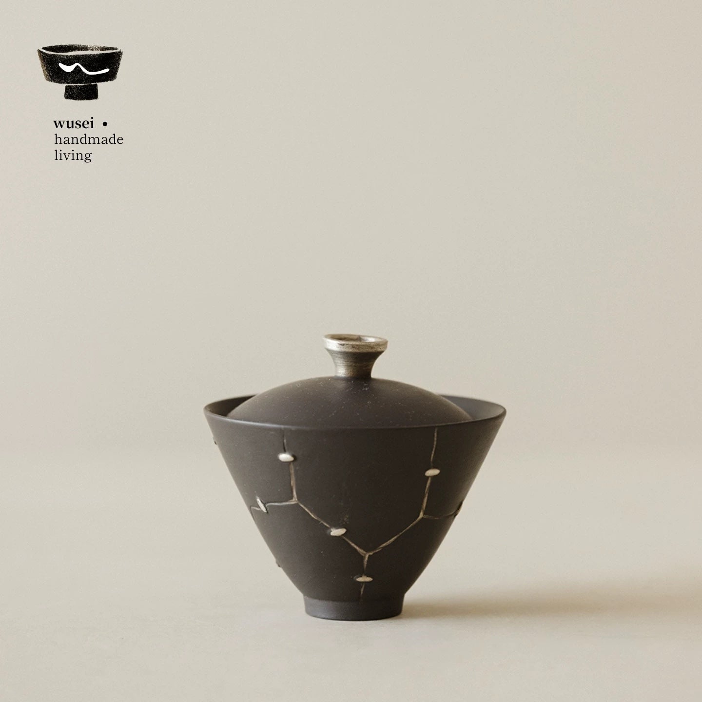 Old Rock Clay Teapot Set with Silver Accents, Wabi-Sabi Japanese Style