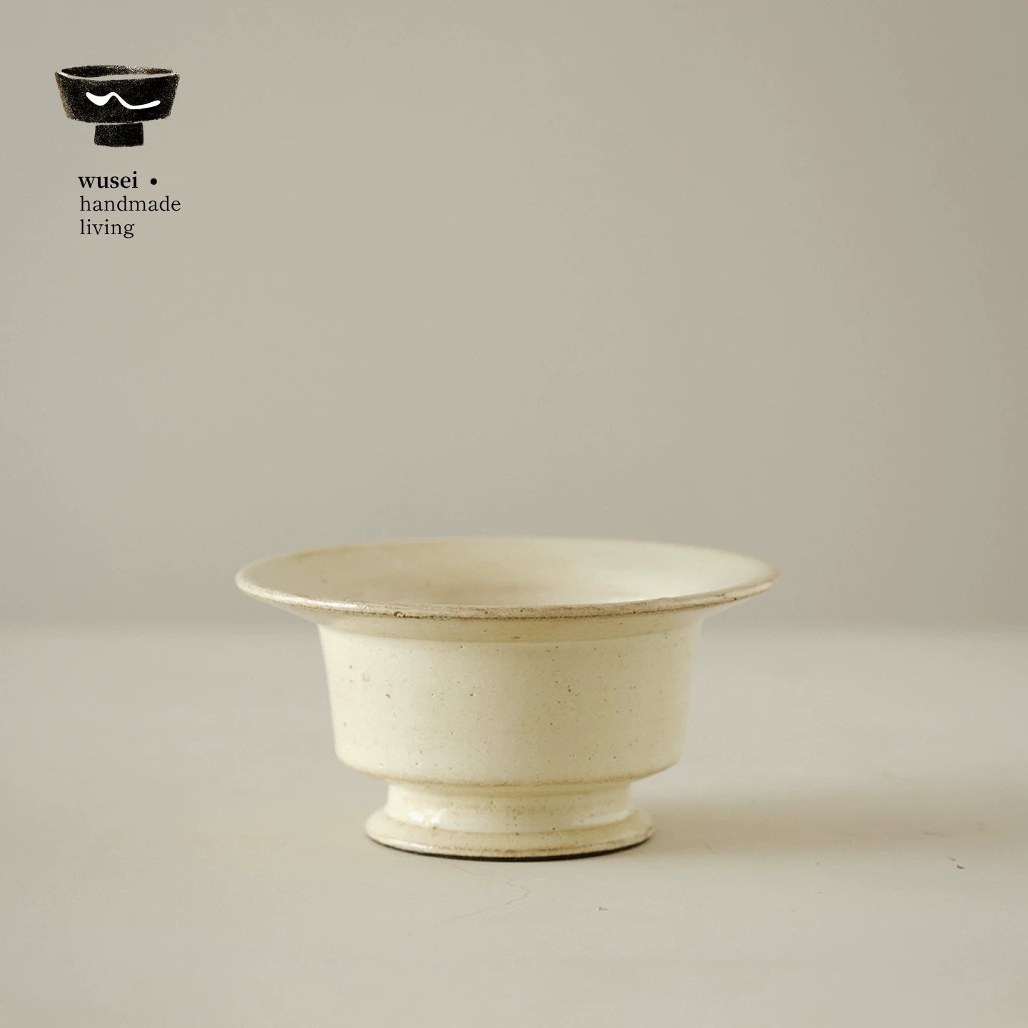 Ceramic Pedestal Bowl | Handcrafted Wabi-Sabi Stoneware in Cream White