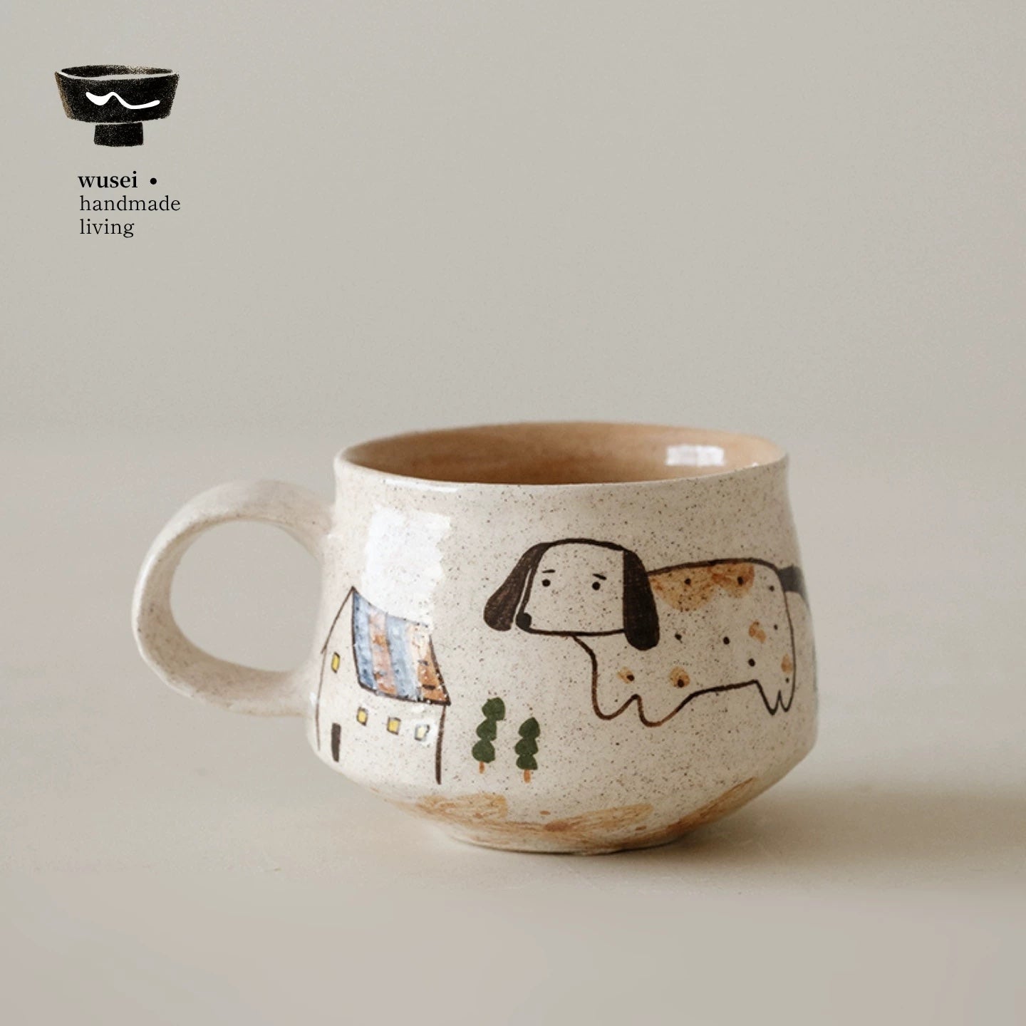 Hand-Painted Doghouse Ceramic Mug with Cute Illustration, Unique Gift for Her