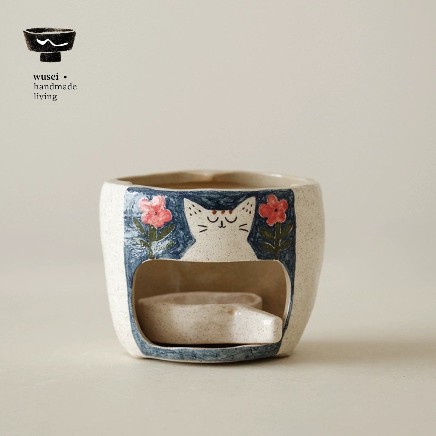 Hand-Painted Cat Teapot & Warmer Set, Stoneware