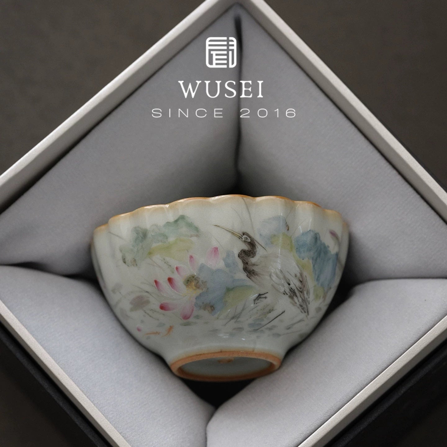 Hand-Painted Sky-Blue Ru Kiln Tea Cup with Lotus