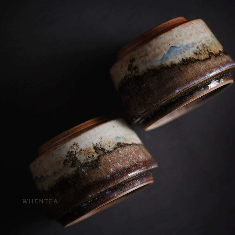 Boîte à thé avec motif de nuages brûlés par le feu