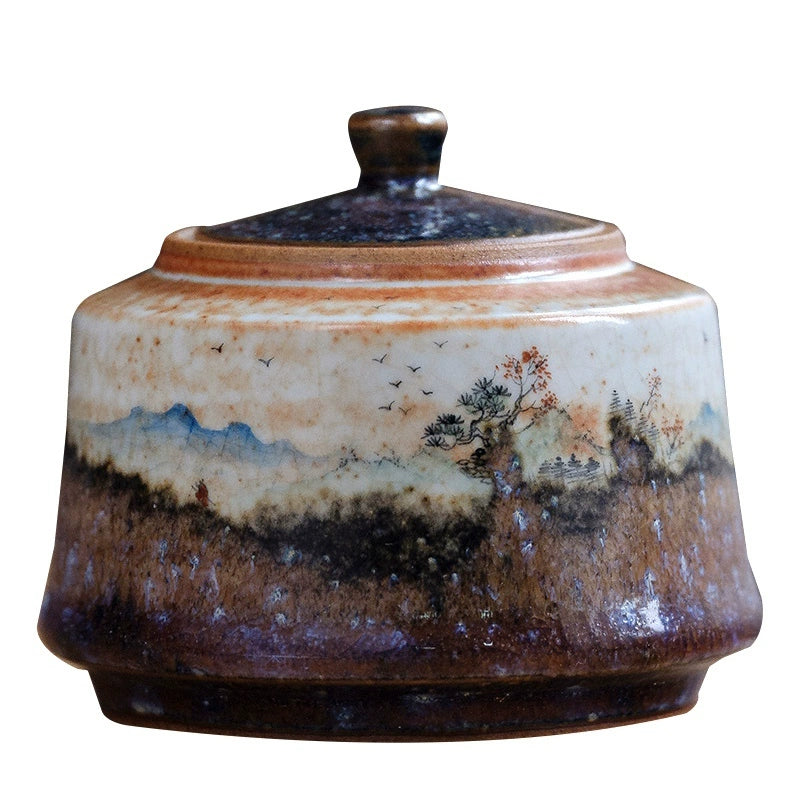 Boîte à thé avec motif de nuages brûlés par le feu