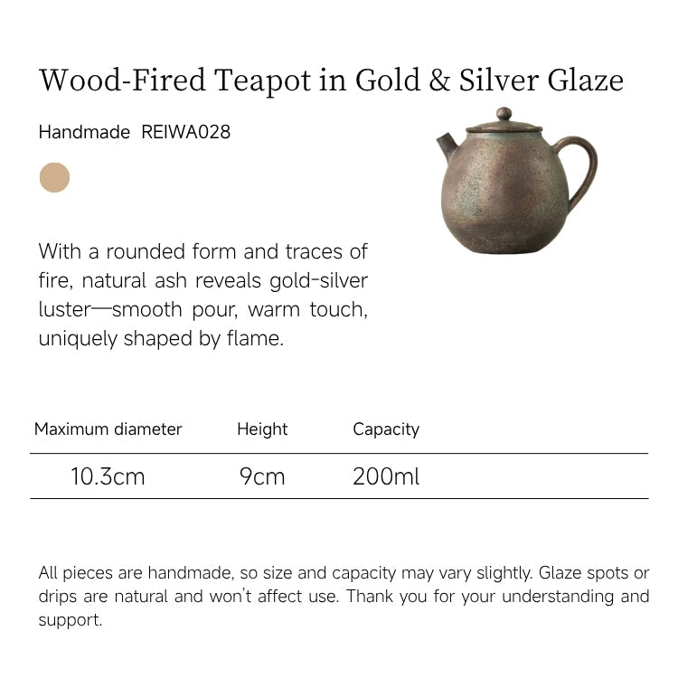 Wood-Fired Teapot in Gold & Silver Glaze
