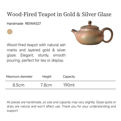Wood-Fired Teapot in Gold & Silver Glaze