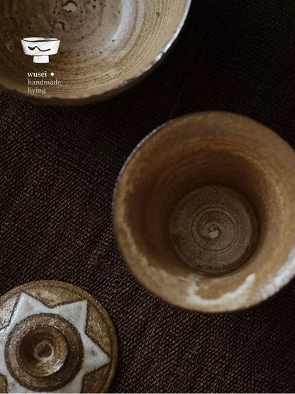 Handmade Stoneware Gaiwan Set – Vintage Diamond Pattern