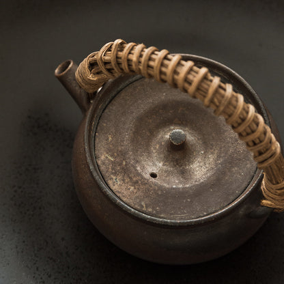 Wood-Fired Rattan-Handled Teapot