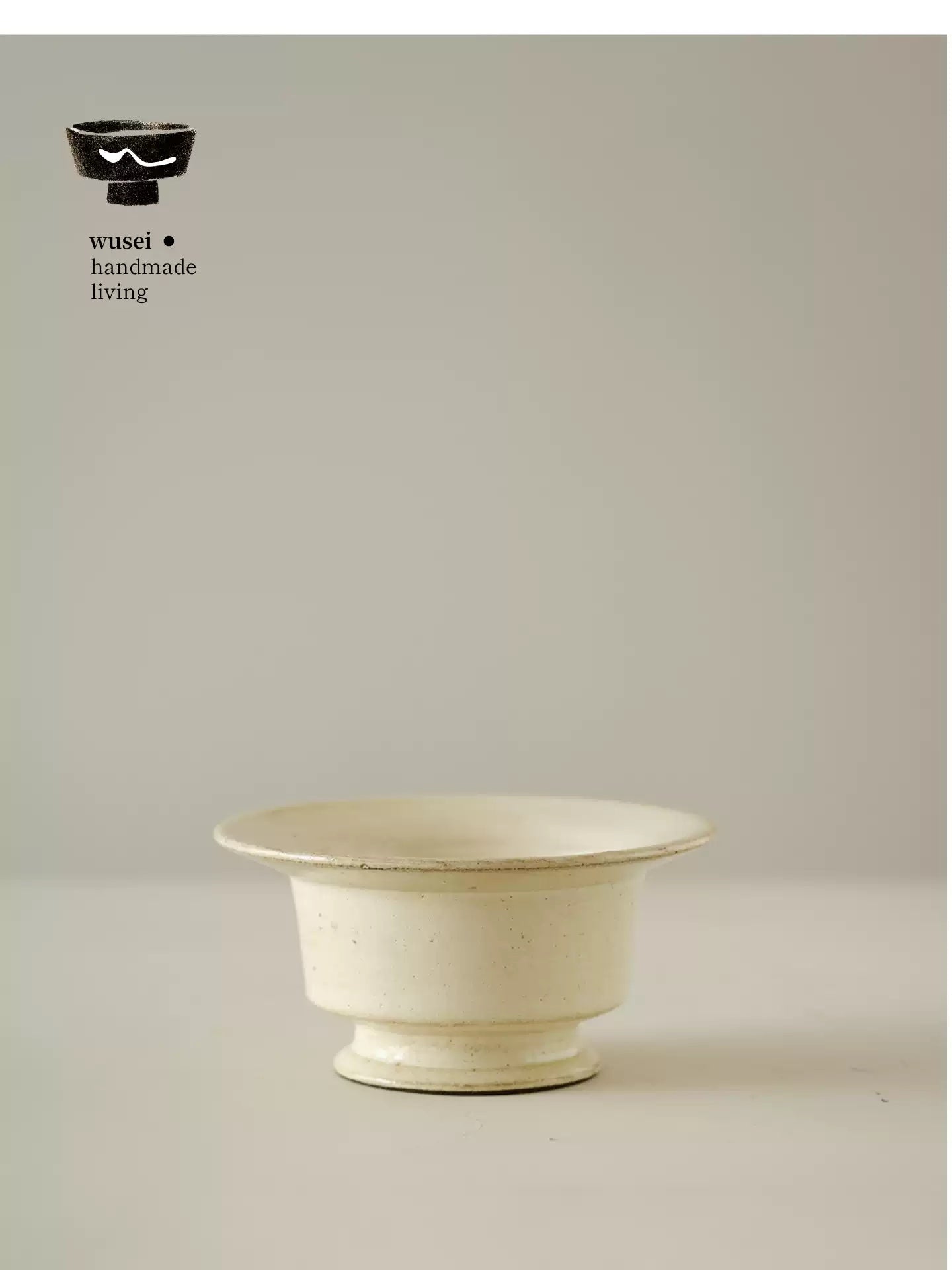 Ceramic Pedestal Bowl | Handcrafted Wabi-Sabi Stoneware in Cream White