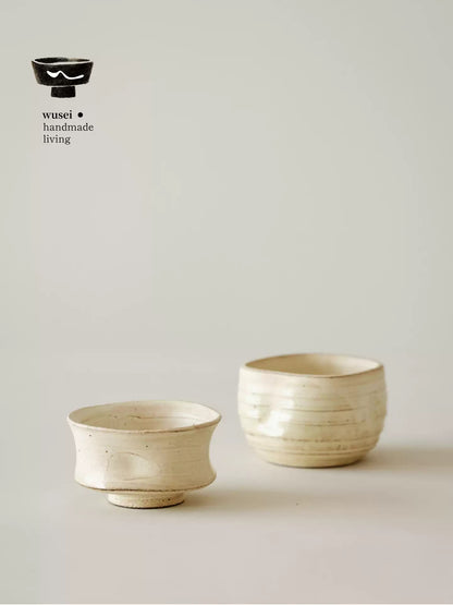 Handmade Hakeme Dimpled Tea Cup - Wabi-Sabi Rustic Pottery