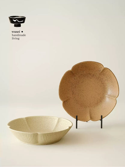 Plum Blossom Reactive-Glaze Snack Plate, Oat & Caramel