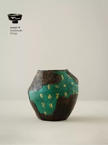 Handmade Black Lacquer Tea Waste Bowl with Seal Script