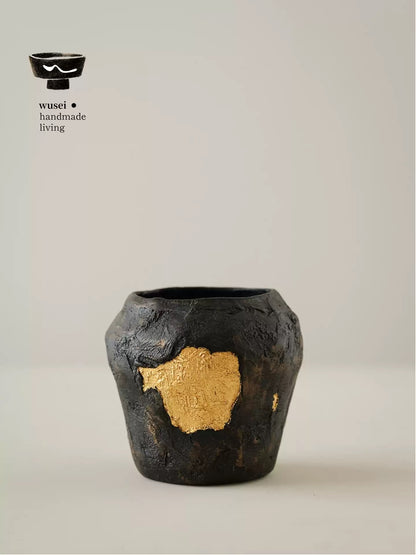 Gold Leaf Lacquer Tea Waste Bowl, Wabi-Sabi Handmade