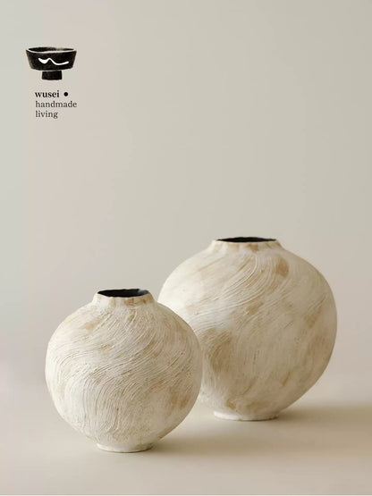Wabi-Sabi Brushed Ceramic Vase, Handmade, Two Sizes