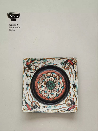 Handmade Lacquer Tea Coaster with Dunhuang Mural Motif