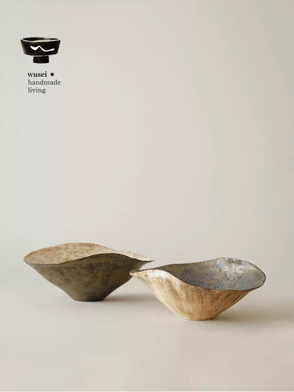 Ceramic Lotus Leaf Planter with Wabi-Sabi Textured Finish