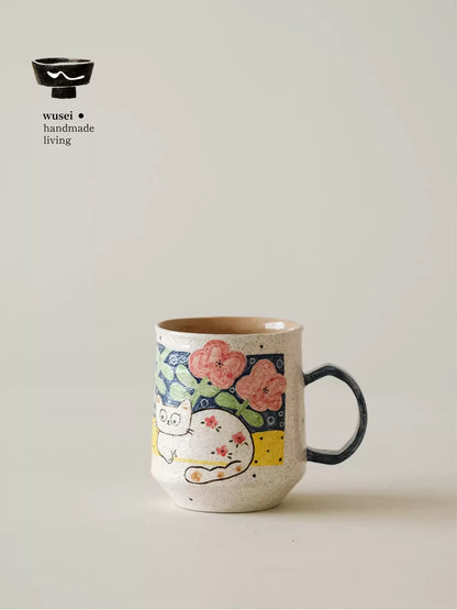 Hand-Painted Storybook Cat Mug | Ceramic Breakfast Cup