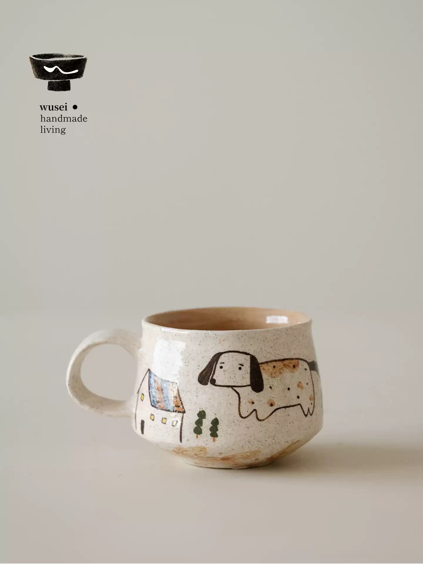 Hand-Painted Doghouse Ceramic Mug with Cute Illustration, Unique Gift for Her