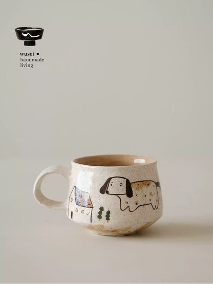 Hand-Painted Doghouse Ceramic Mug with Cute Illustration, Unique Gift for Her