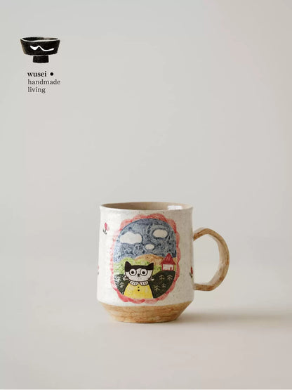 Hand-Painted Cat Ceramic Mug | Storybook Charm