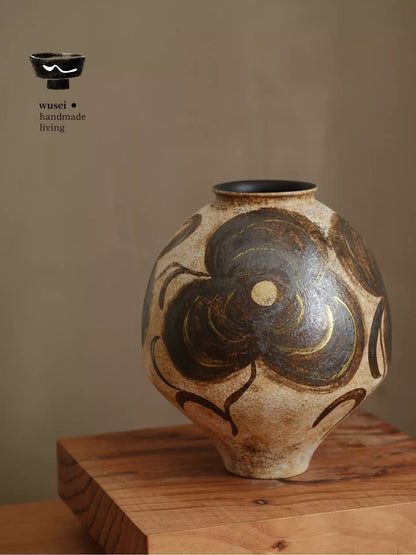 Handmade Slip-Glazed Ceramic Vase – Wabi-Sabi Table Decor
