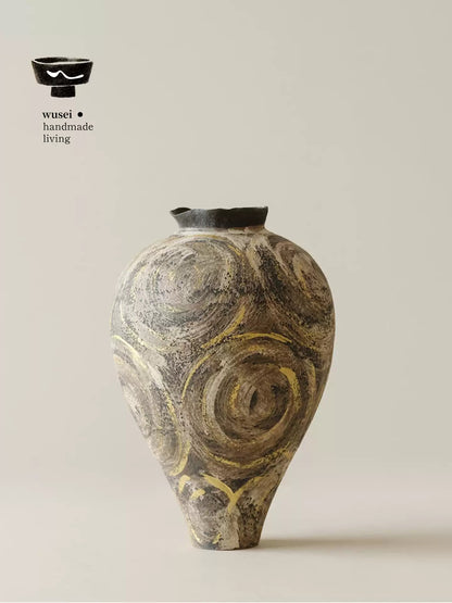 Gold-Flecked Wabi-Sabi Ceramic Vase, Handmade in Jingdezhen