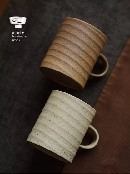 Caramel Oatmeal Stoneware Mug with Textured Glaze