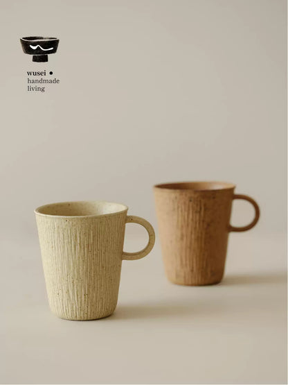 Caramel Oat Reactive Glaze Stoneware Mug, Wabi-Sabi Style