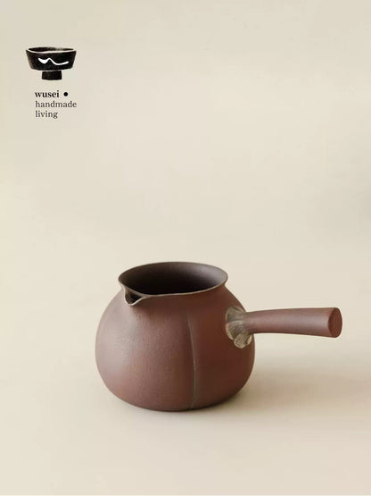 Old Rock Clay Side-Handle Teapot & Charcoal Stove Set with Silver Accents