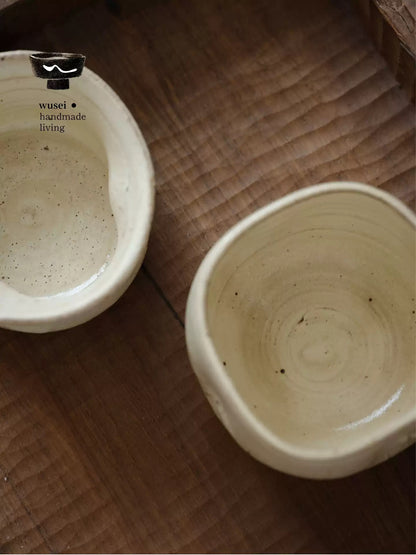 Handmade Hakeme Dimpled Tea Cup - Wabi-Sabi Rustic Pottery