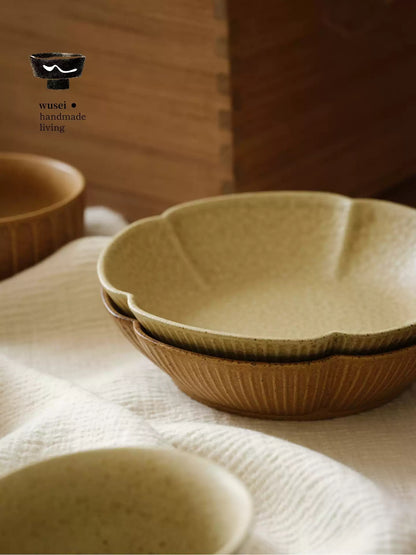 Plum Blossom Reactive-Glaze Snack Plate, Oat & Caramel