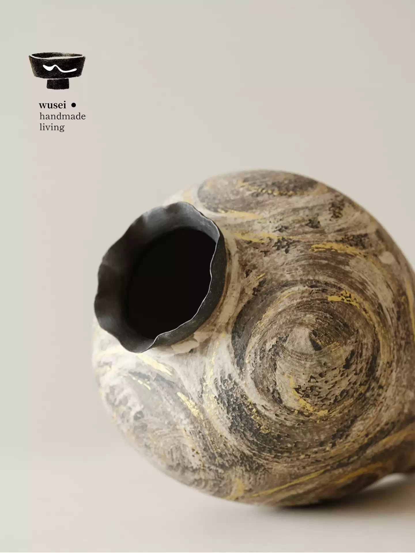 Gold-Flecked Wabi-Sabi Ceramic Vase, Handmade in Jingdezhen