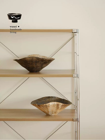Ceramic Lotus Leaf Planter with Wabi-Sabi Textured Finish