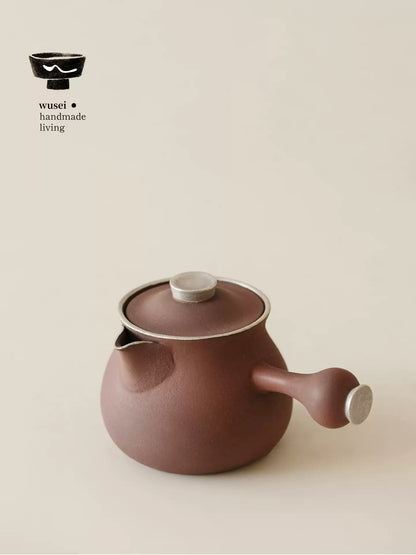 Silver-Coated Cloud Handle Teapot & Charcoal Stove Set, Old Rock Clay