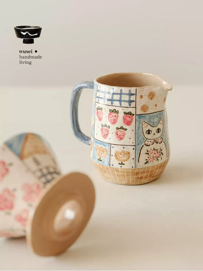 Retro Hand-Painted Ceramic Pour-Over Coffee Set in Oatmeal