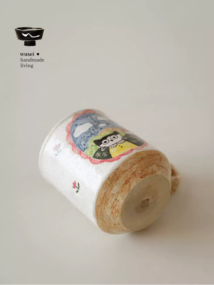 Hand-Painted Cat Ceramic Mug | Storybook Charm