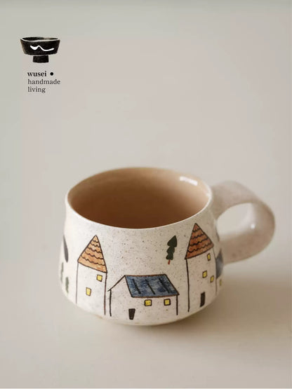 Hand-Painted Doghouse Ceramic Mug with Cute Illustration, Unique Gift for Her