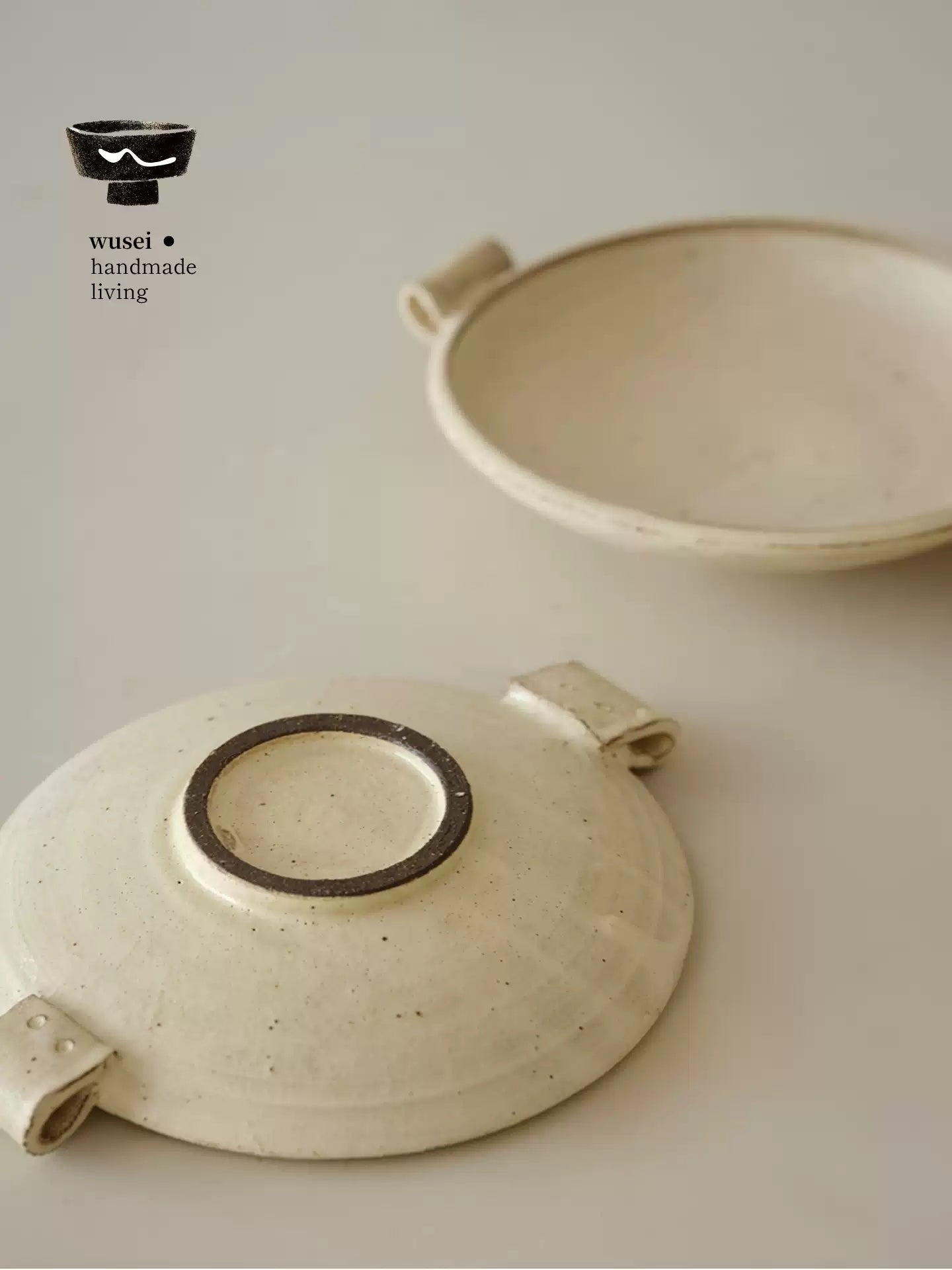 Handmade Stoneware Footed Plate, Wabi-Sabi Glaze, Handles