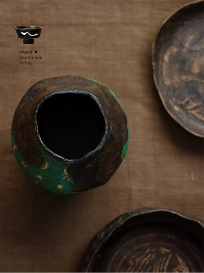 Handmade Black Lacquer Tea Waste Bowl with Seal Script