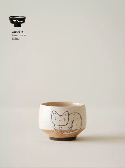Hand-Painted Cat Mug - Whimsical Ceramic Breakfast Cup