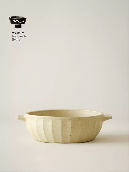Rustic Stoneware Double-Handled Pumpkin Soup Bowl, 1200ml