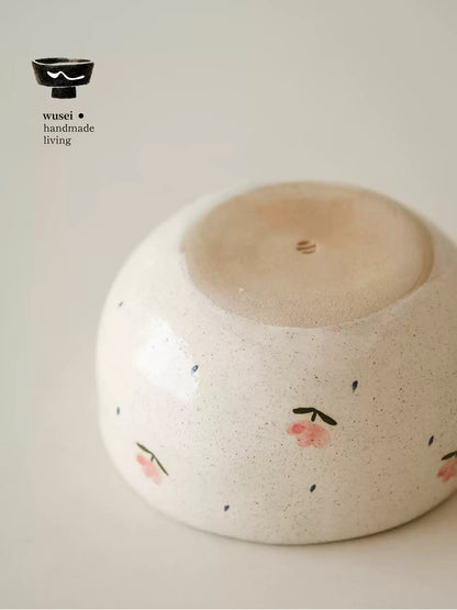 Hand-Painted Ceramic Cat Bowl for Rice, Noodles & Matcha