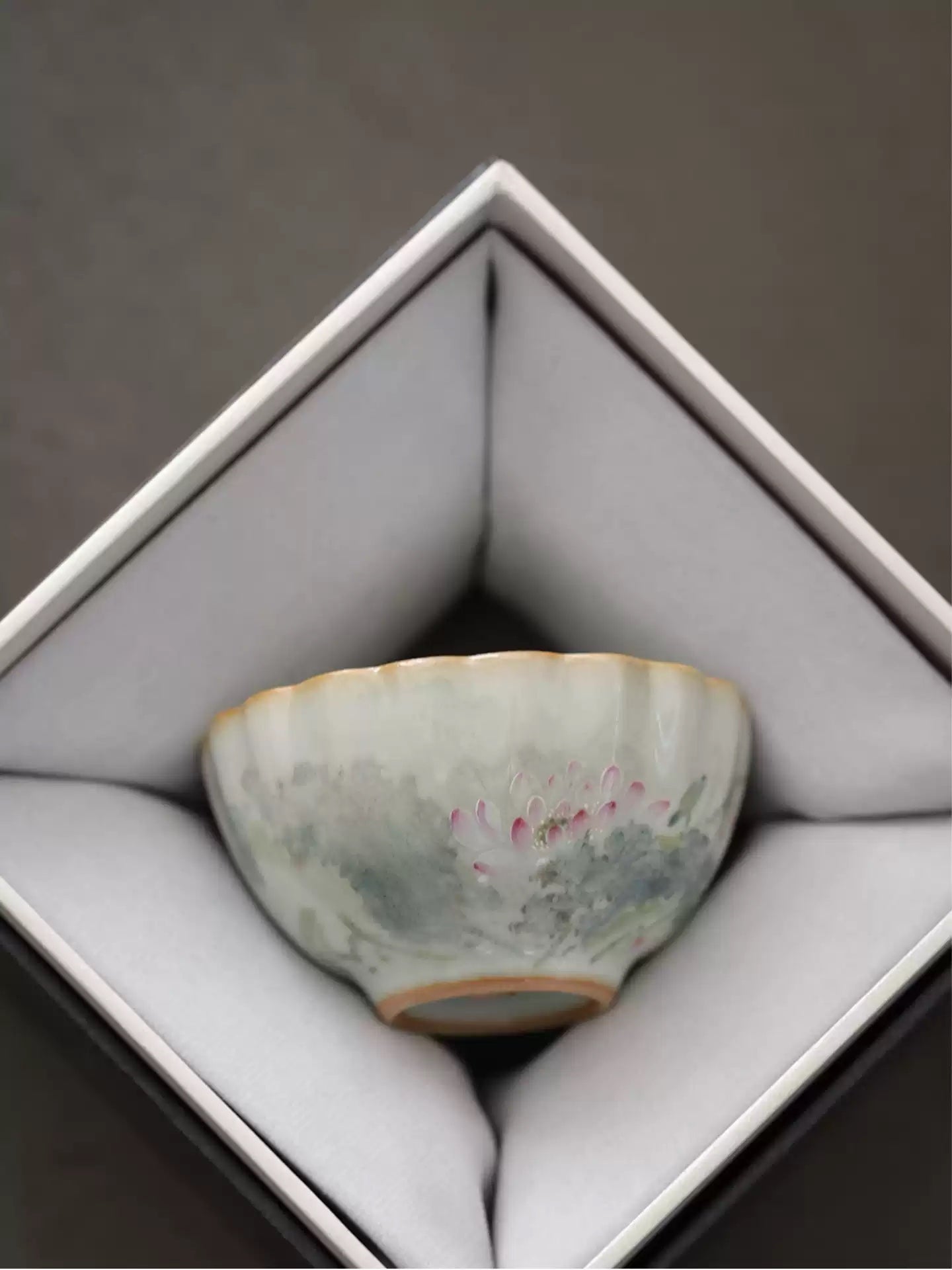 Hand-Painted Sky-Blue Ru Kiln Tea Cup with Lotus