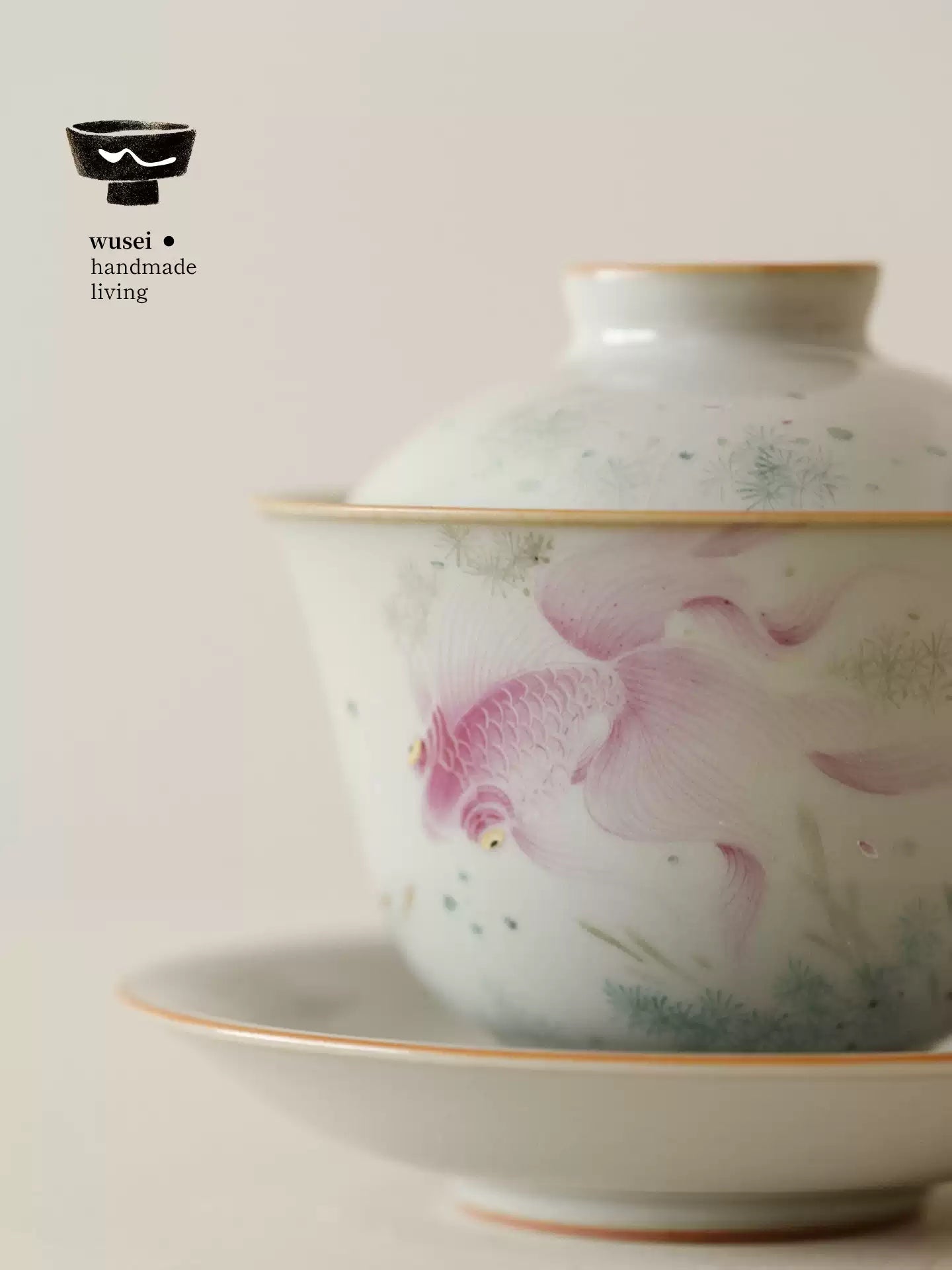 Sky-Blue Ruyao Gaiwan with Hand-Painted Goldfish - Jingdezhen