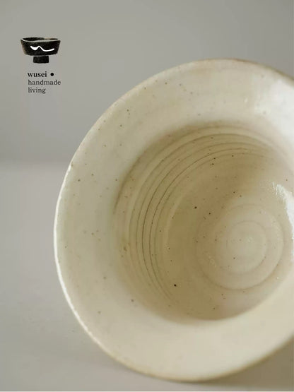 Ceramic Pedestal Bowl | Handcrafted Wabi-Sabi Stoneware in Cream White