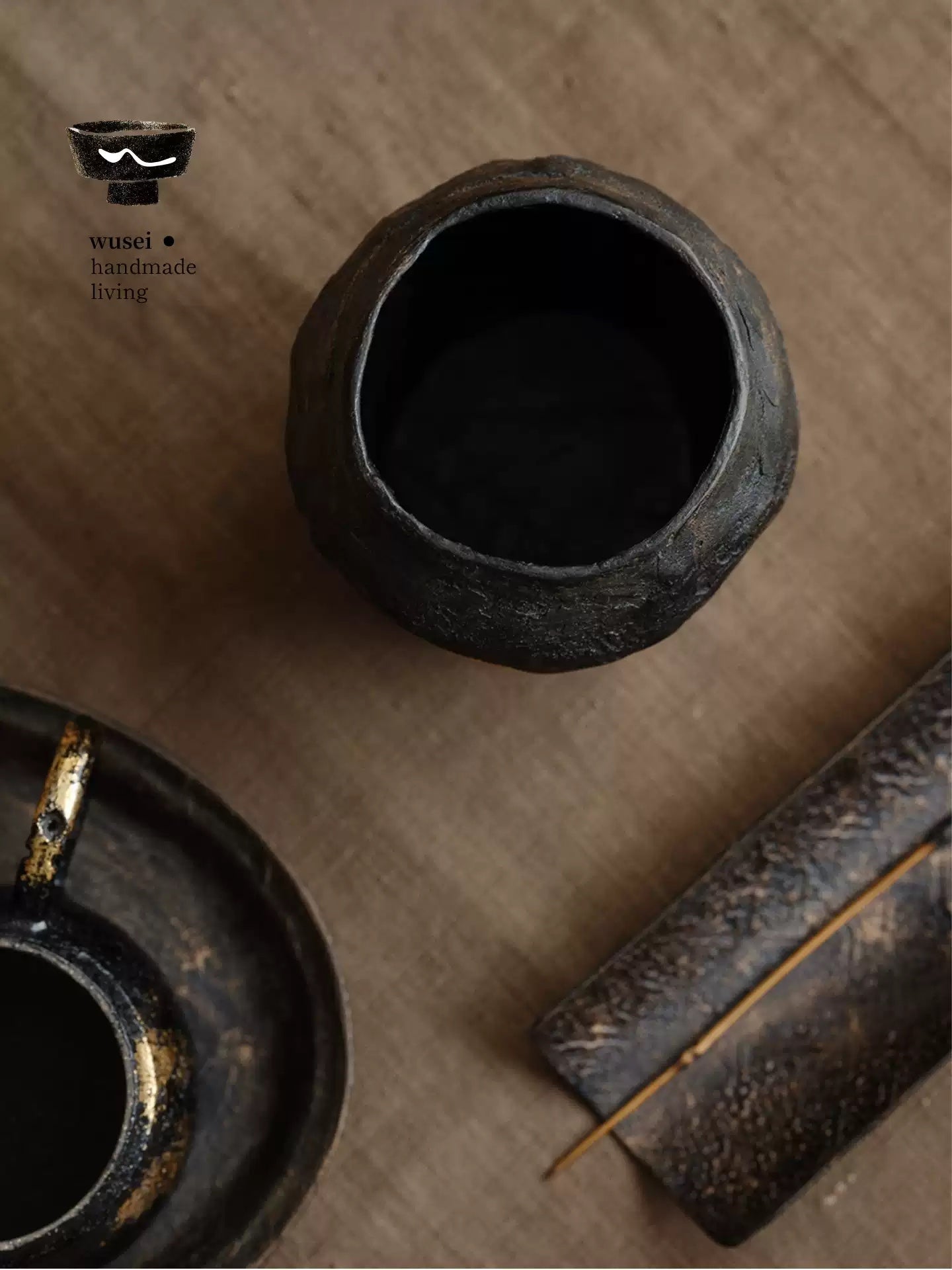 Gold Leaf Lacquer Tea Waste Bowl, Wabi-Sabi Handmade