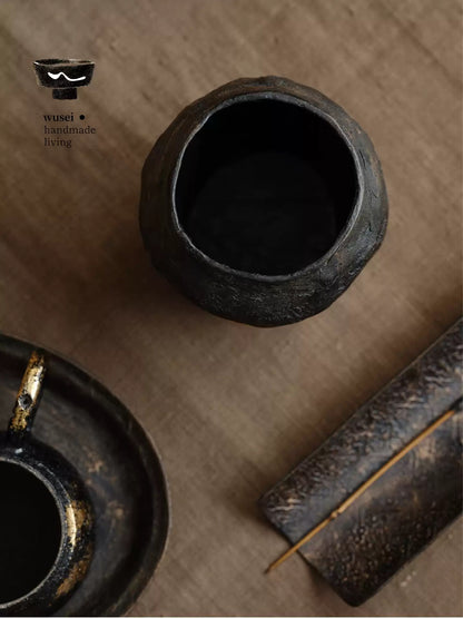 Gold Leaf Lacquer Tea Waste Bowl, Wabi-Sabi Handmade