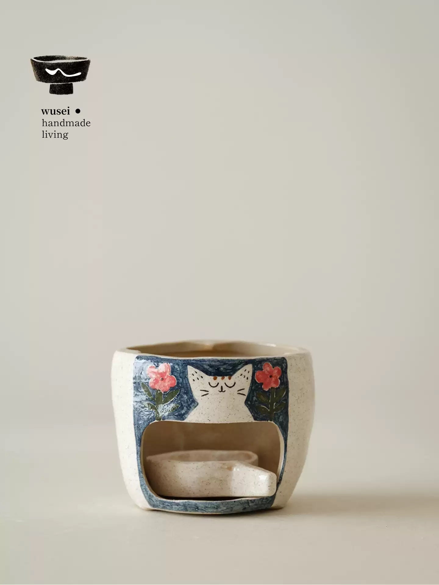 Hand-Painted Cat Teapot & Warmer Set, Stoneware