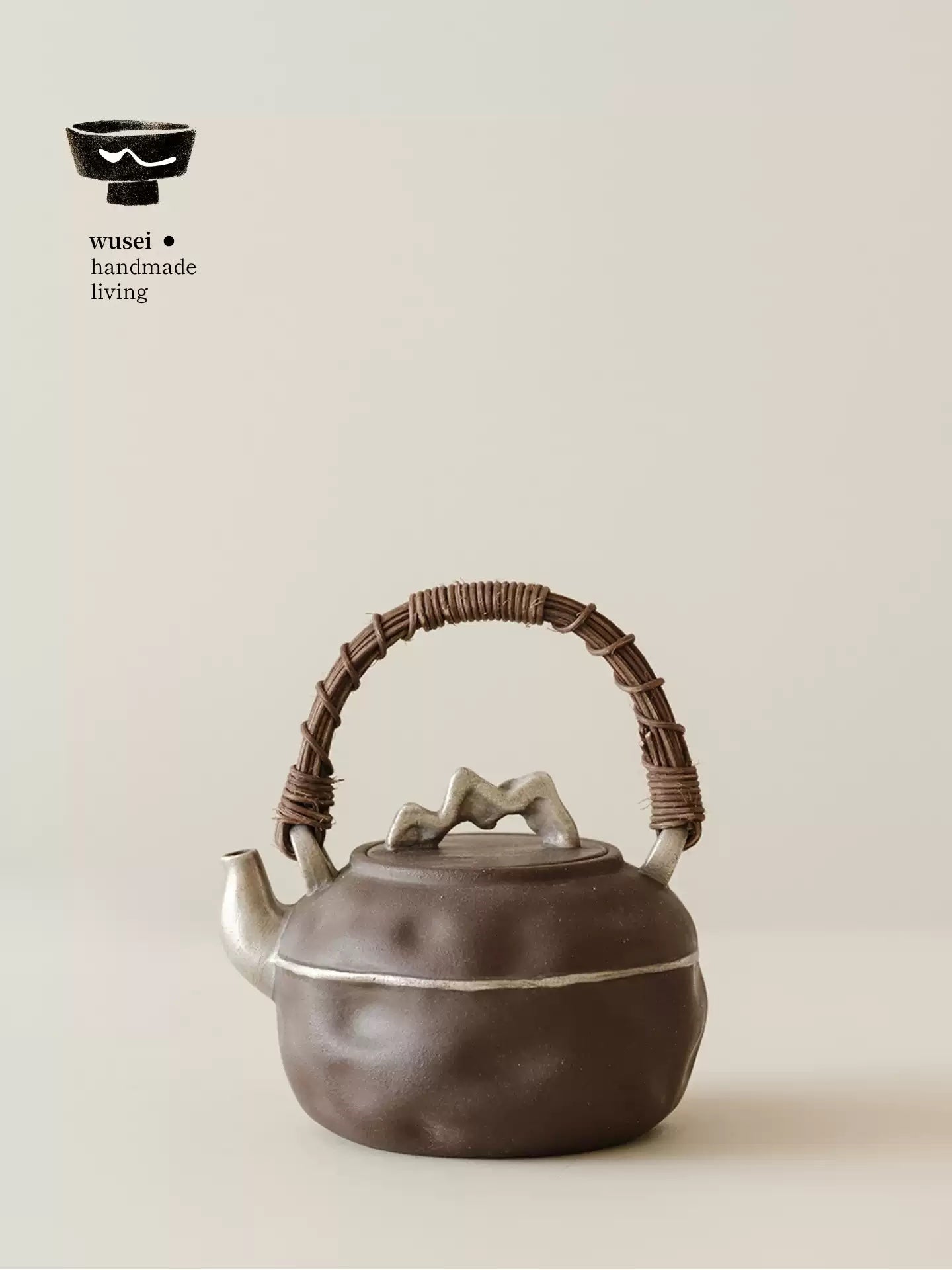 Rustic Clay Teapot & Charcoal Stove Set with Silver Wash