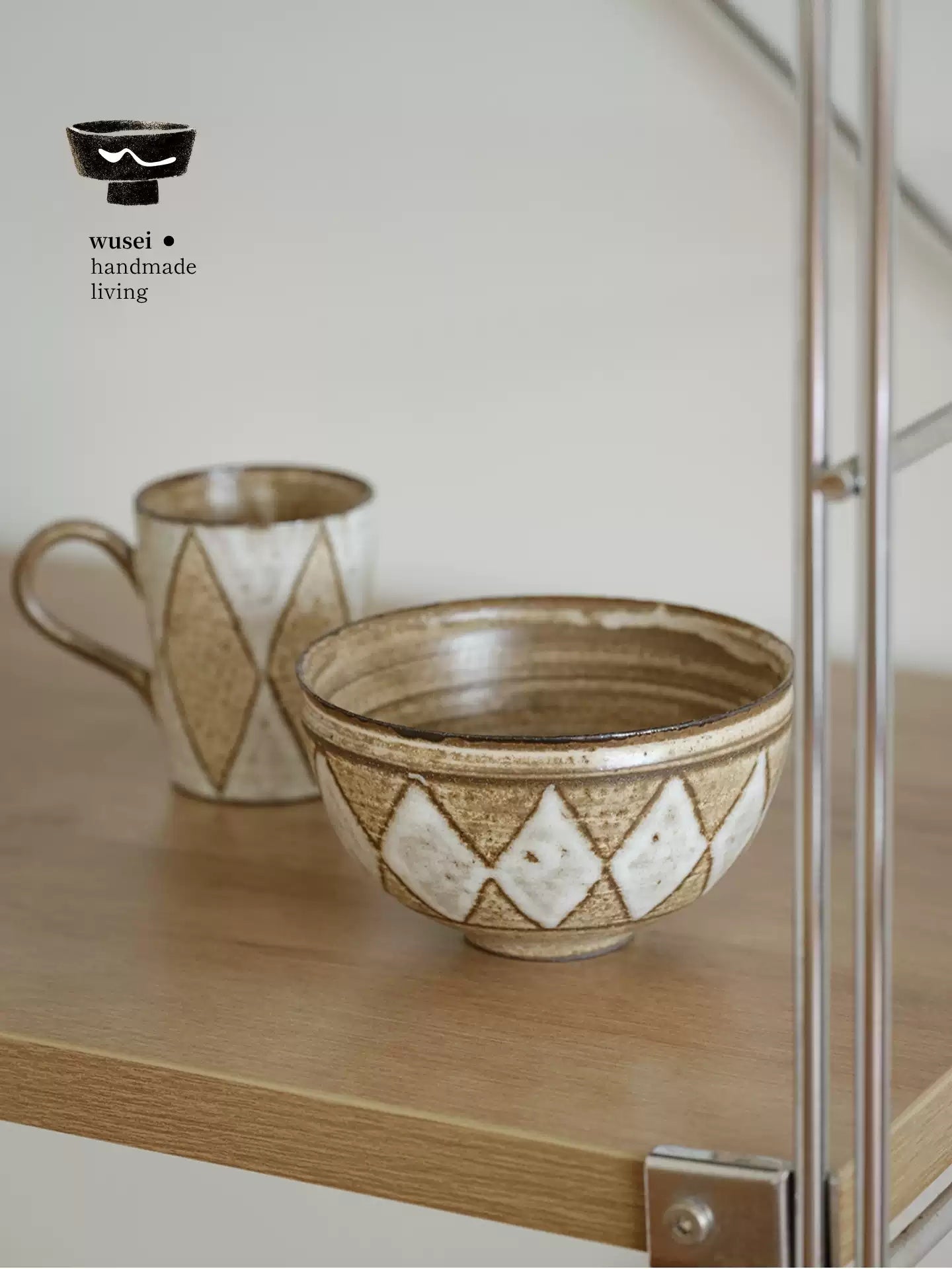 Handmade Stoneware Bowl, Diamond Pattern, Rustic Glaze