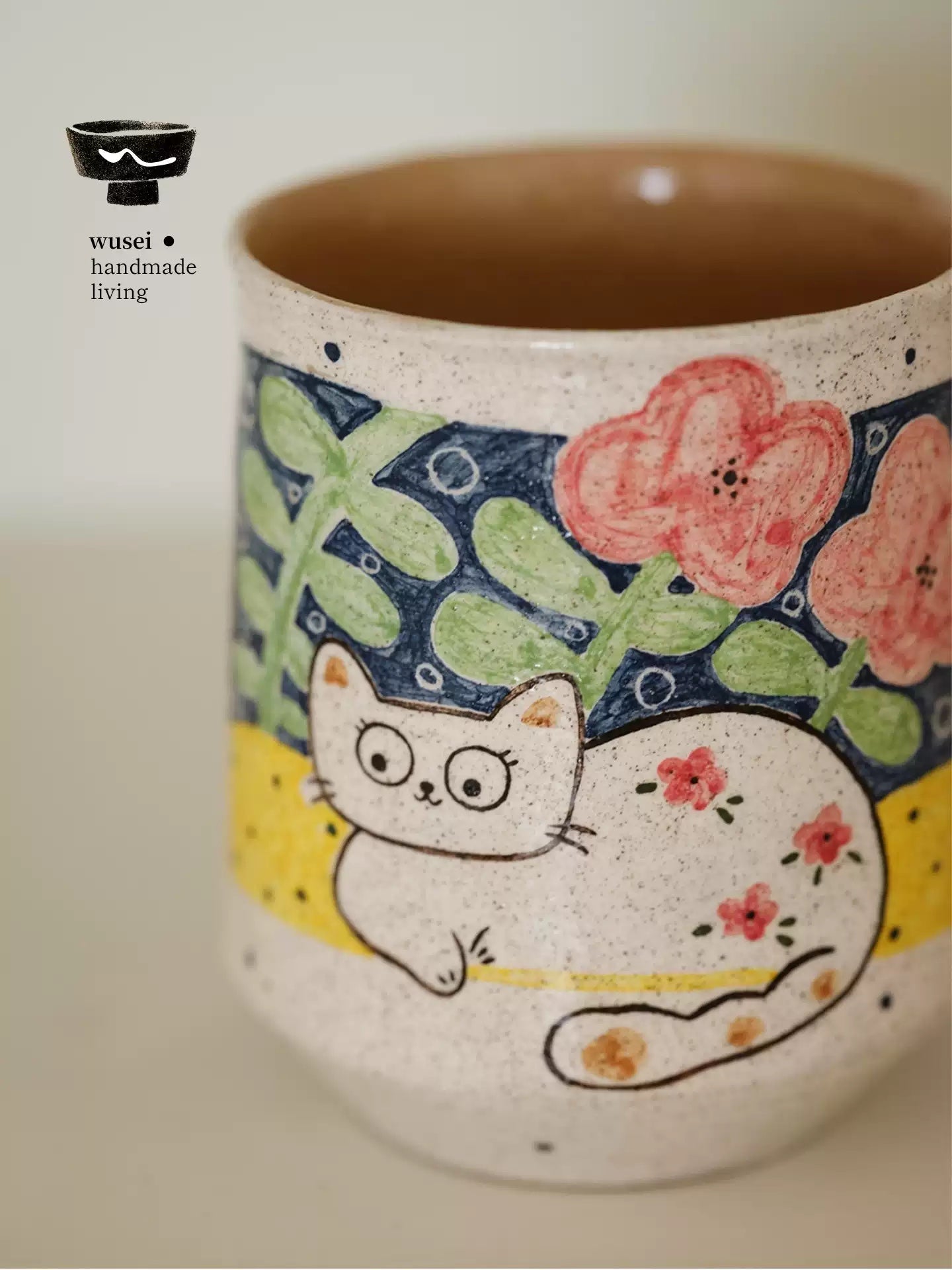 Hand-Painted Storybook Cat Mug | Ceramic Breakfast Cup